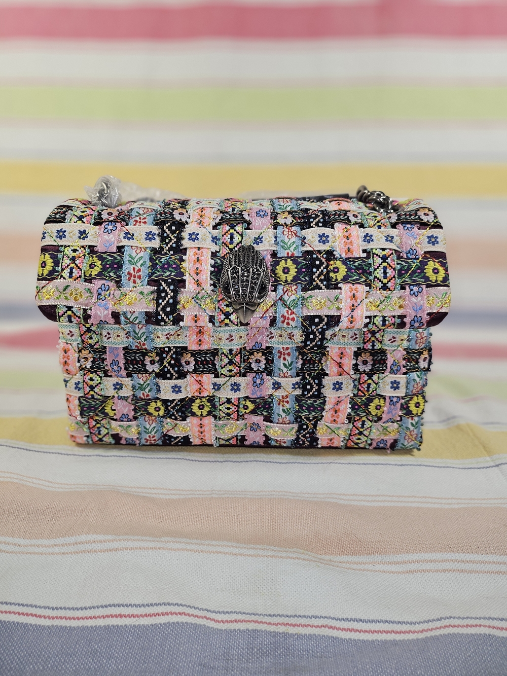 Kurt Geiger Medium Kensington Multicolor Woven Floral Crossbody Bag